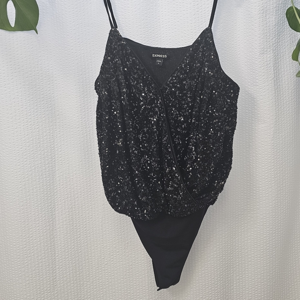 Express Black Sequin Women's Top With Adjustable Straps Size M